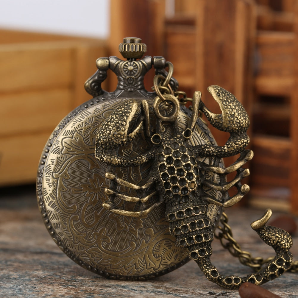 Retro Antique 3D Scorpion Bronze Quartz Pocket Watch