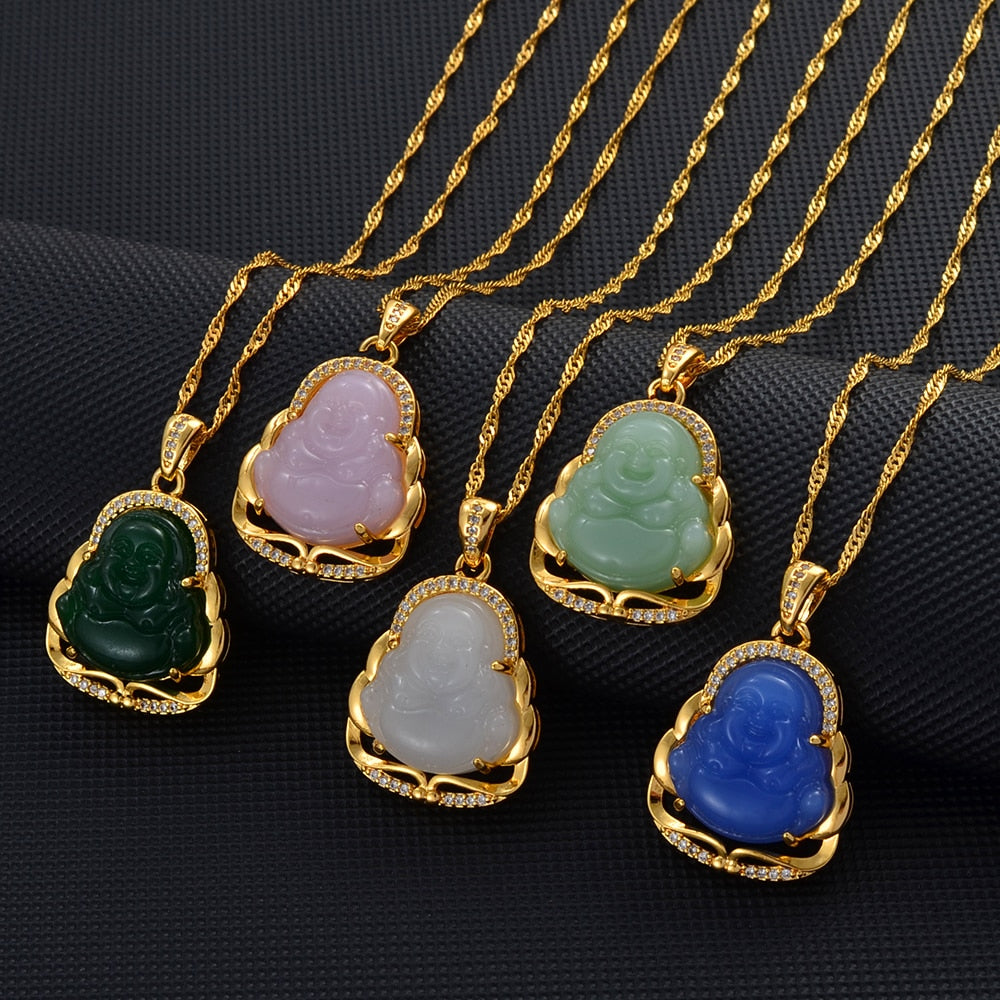 Green Blue Pink White Buddha Pendant Necklaces