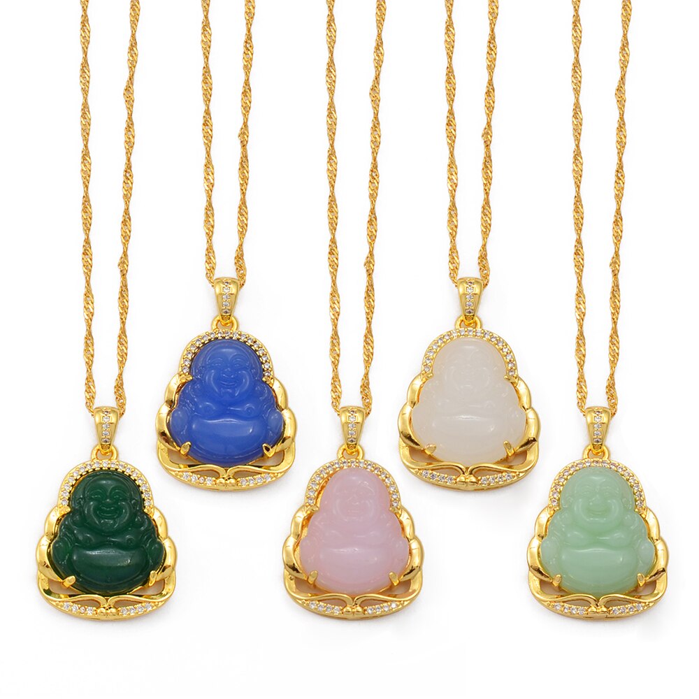 Green Blue Pink White Buddha Pendant Necklaces