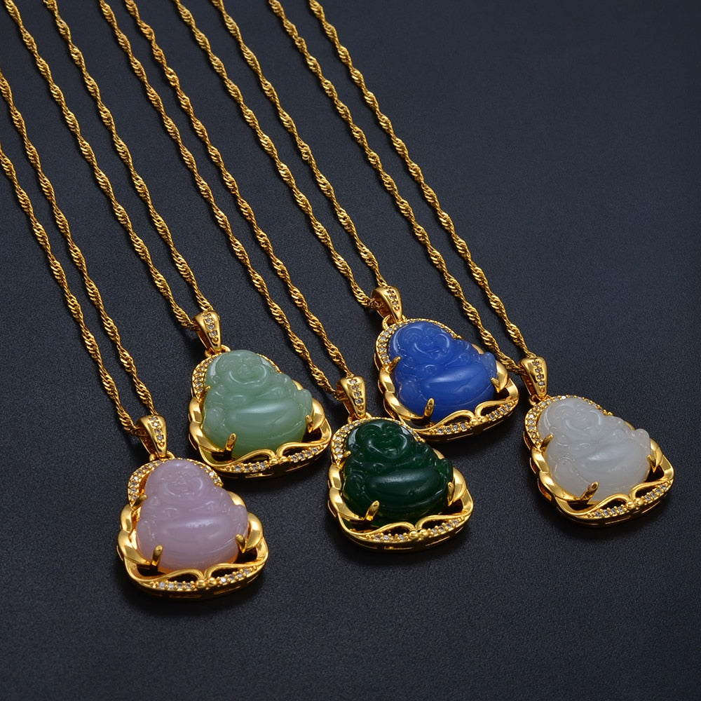 Green Blue Pink White Buddha Pendant Necklaces