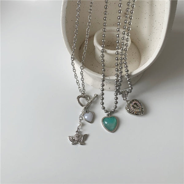 Summer Fashion Angel Love Heart Hollow Out Pendant Necklace