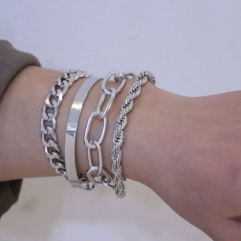 Fashion Punk Curb Cuban Chain Bracelets Set