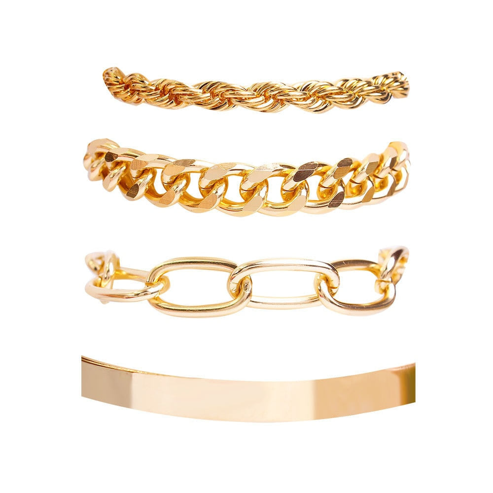 Fashion Punk Curb Cuban Chain Bracelets Set