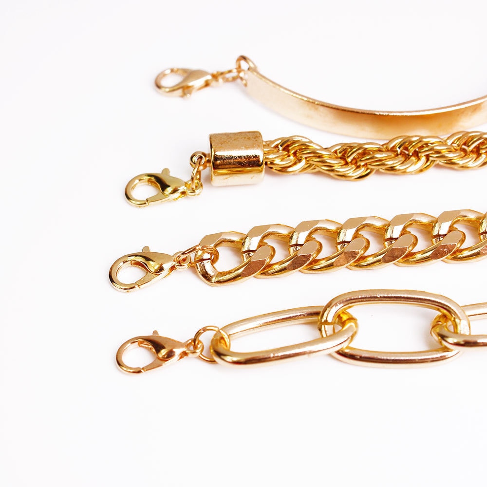 Fashion Punk Curb Cuban Chain Bracelets Set