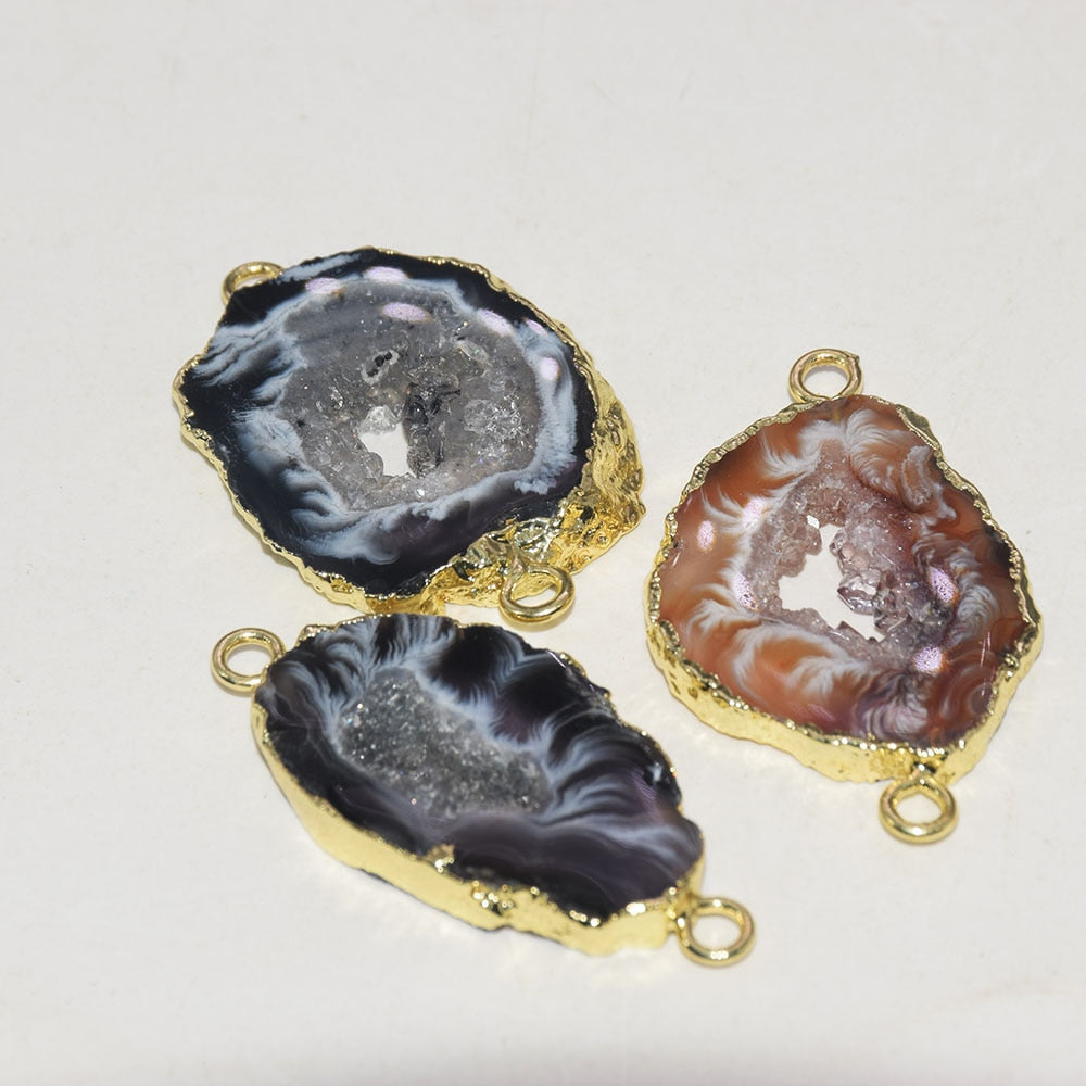 Natural Geode Vintage polish gem stones pendant