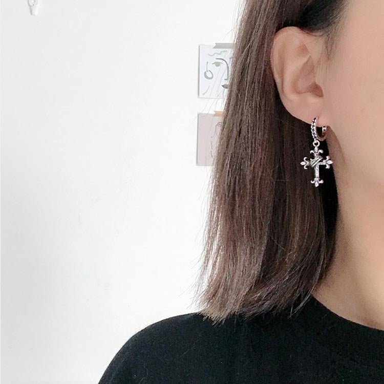 Women Antique Cross Ear Buckle Men Women Crown Drop Earrings