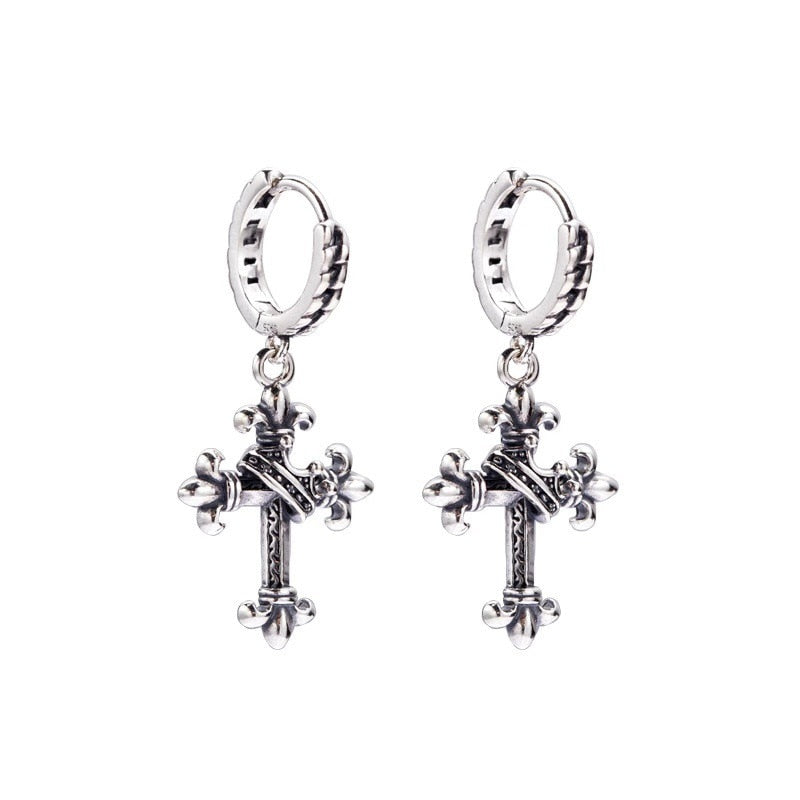 Women Antique Cross Ear Buckle Men Women Crown Drop Earrings
