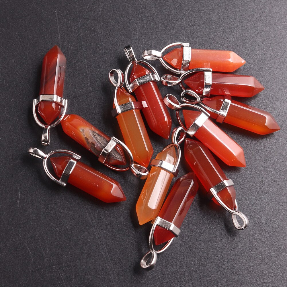 Natural Stone Red Agates Pillar Necklace Pendants