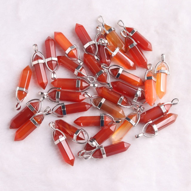 Natural Stone Red Agates Pillar Necklace Pendants