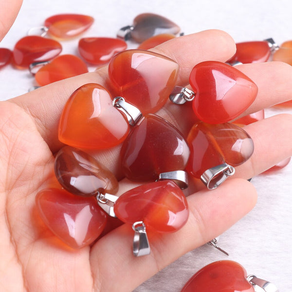 Heart Shaped Natural Stone Carnelian Necklace Pendants