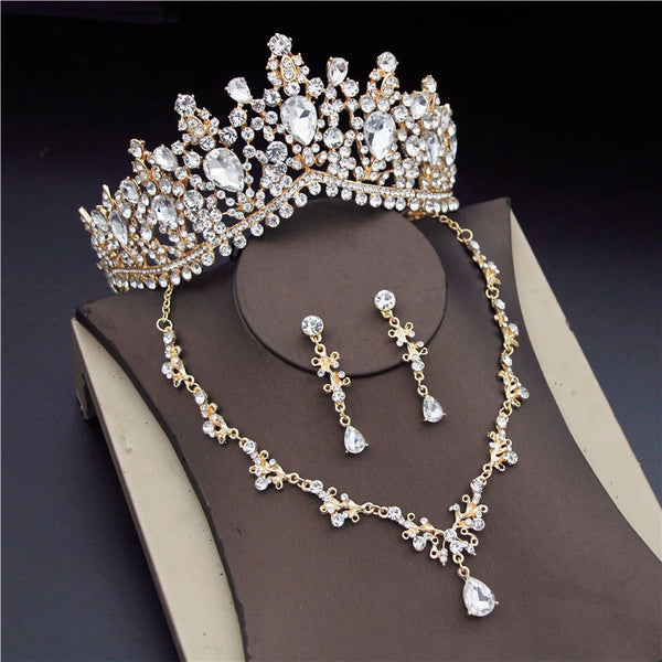 Baroque Crystal Gold Bridal Jewelry Sets for Women