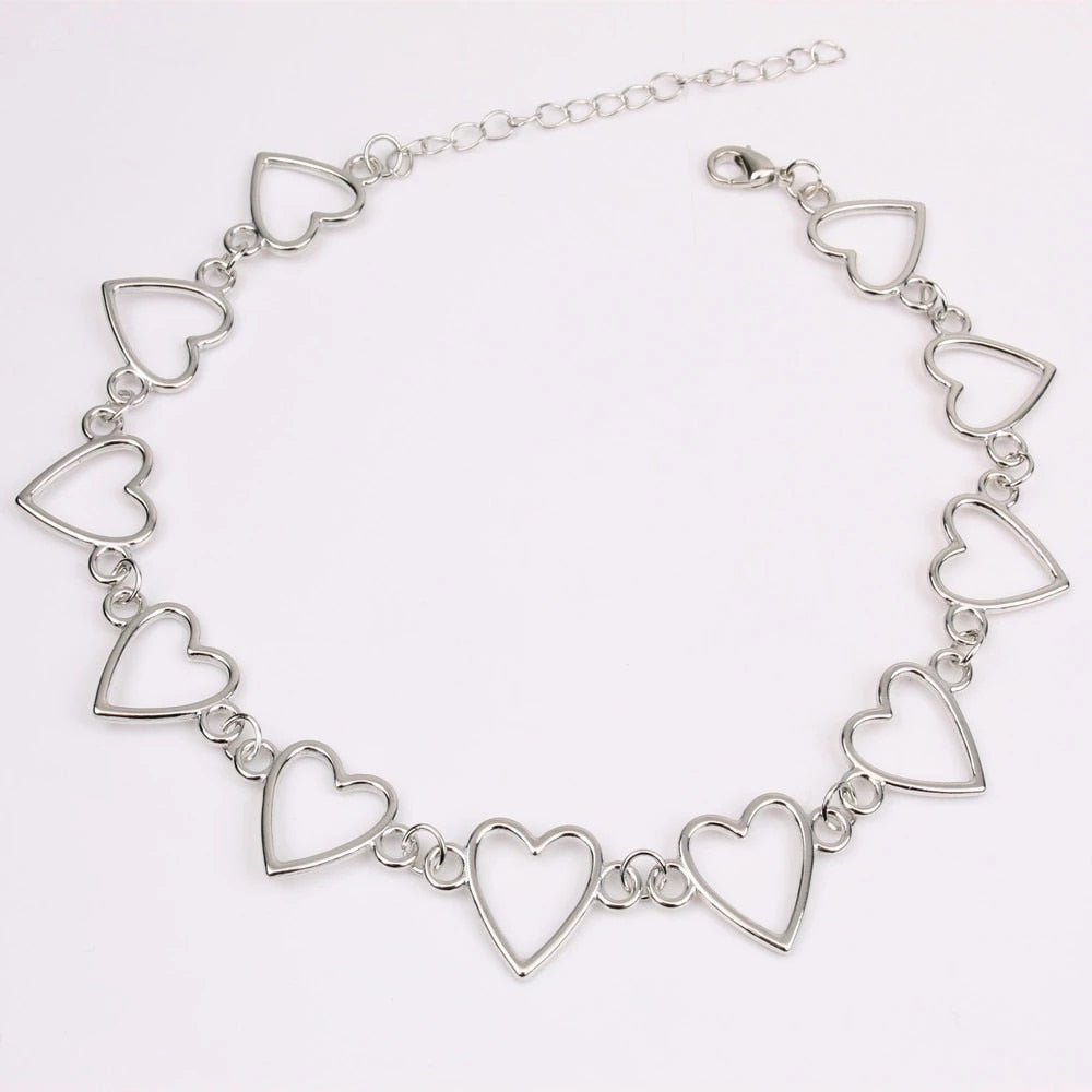 Metal Hollow Connecting Heart Neck Chain Collar Necklace