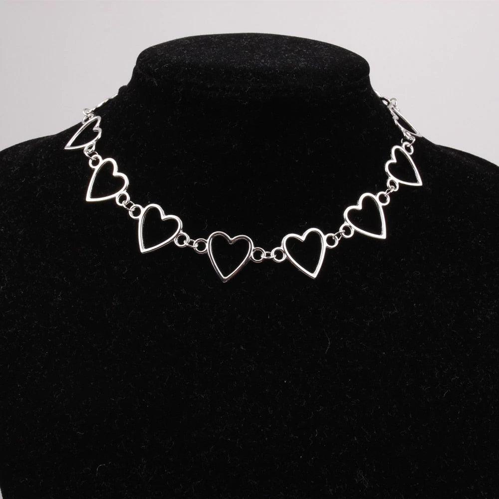 Metal Hollow Connecting Heart Neck Chain Collar Necklace