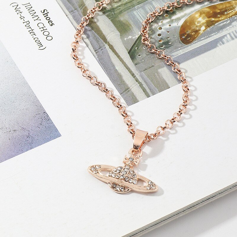 Creative Saturn Diamond Necklace Bracelet Earrings Jewelry Set