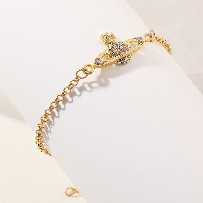Creative Saturn Diamond Necklace Bracelet Earrings Jewelry Set