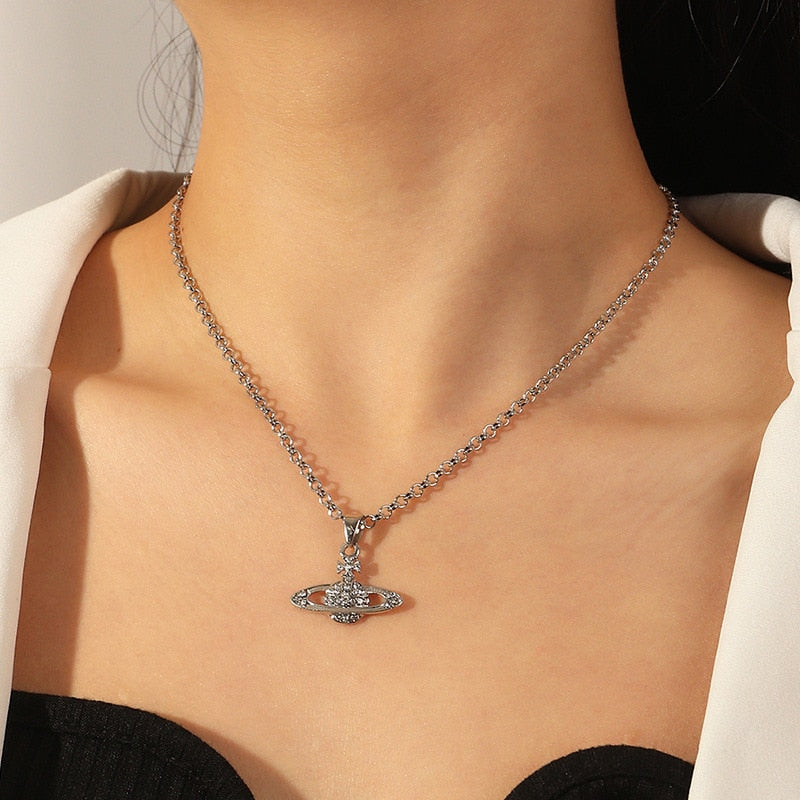 Creative Saturn Diamond Necklace Bracelet Earrings Jewelry Set