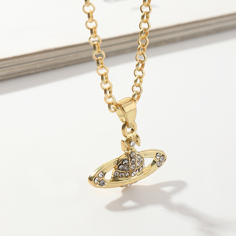 Creative Saturn Diamond Necklace Bracelet Earrings Jewelry Set