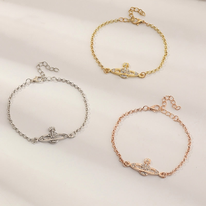 Creative Saturn Diamond Necklace Bracelet Earrings Jewelry Set