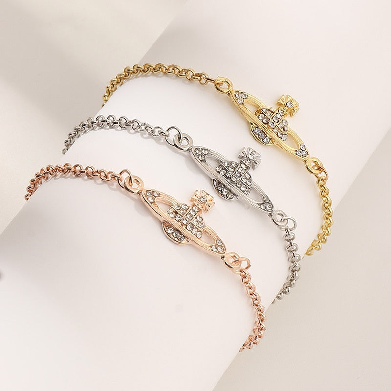 Creative Saturn Diamond Necklace Bracelet Earrings Jewelry Set