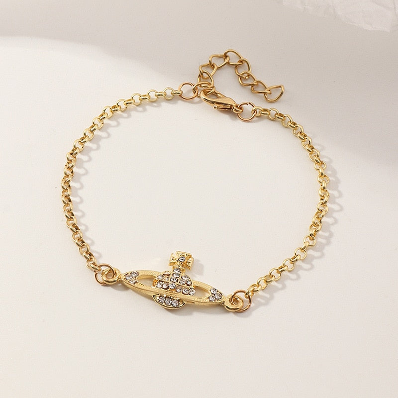 Creative Saturn Diamond Necklace Bracelet Earrings Jewelry Set
