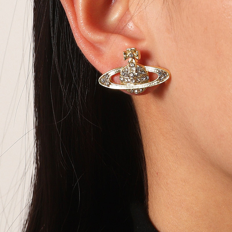 Creative Saturn Diamond Necklace Bracelet Earrings Jewelry Set