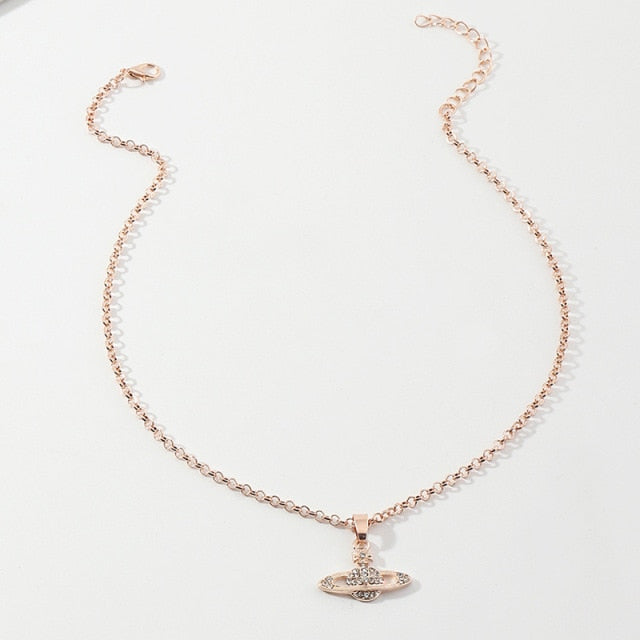 Creative Saturn Diamond Necklace Bracelet Earrings Jewelry Set
