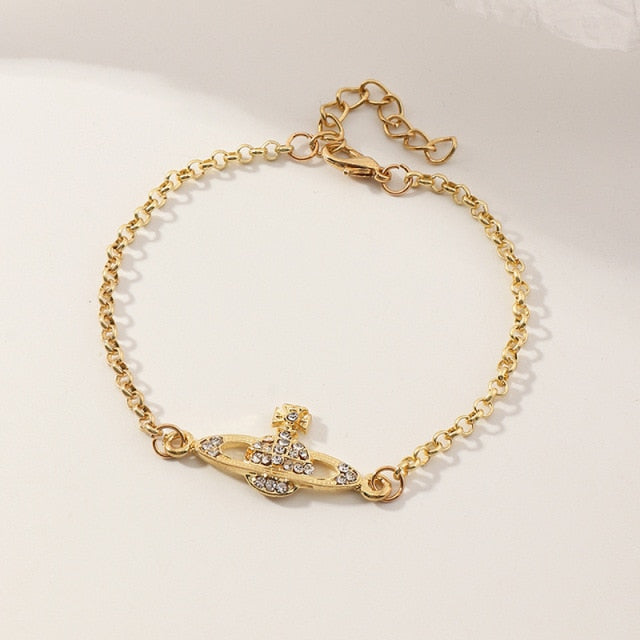 Creative Saturn Diamond Necklace Bracelet Earrings Jewelry Set