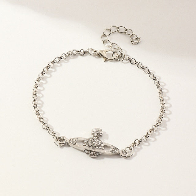 Creative Saturn Diamond Necklace Bracelet Earrings Jewelry Set
