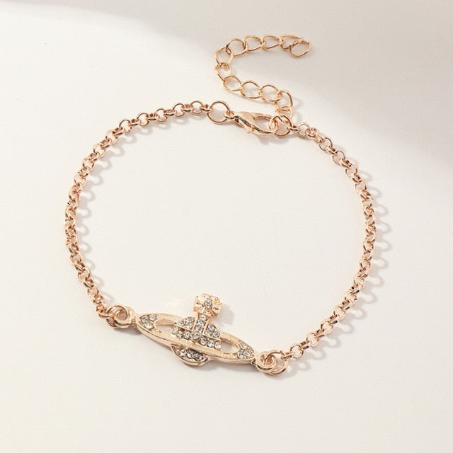 Creative Saturn Diamond Necklace Bracelet Earrings Jewelry Set