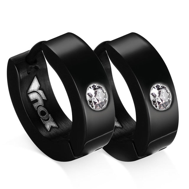 Men Punk Stainless Steel Huggie Small Earrings 4 Color