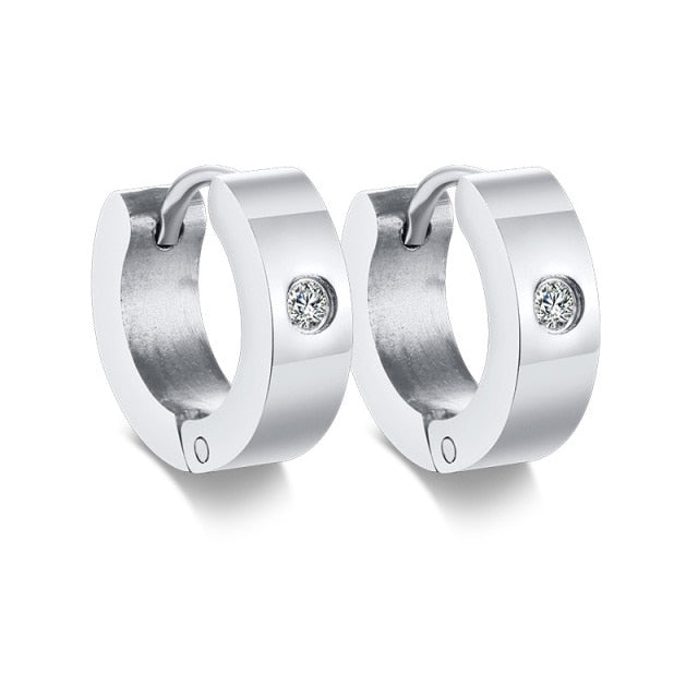 Men Punk Stainless Steel Huggie Small Earrings 4 Color