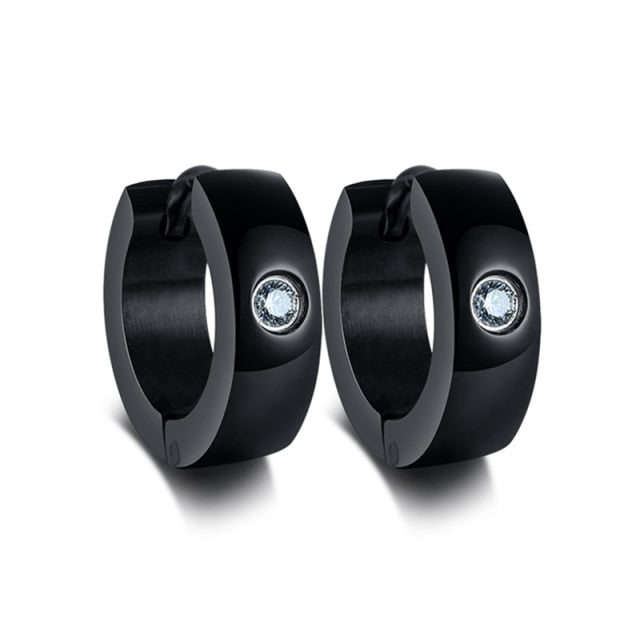 Men Punk Stainless Steel Huggie Small Earrings 4 Color