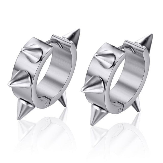 Men Punk Stainless Steel Huggie Small Earrings 4 Color