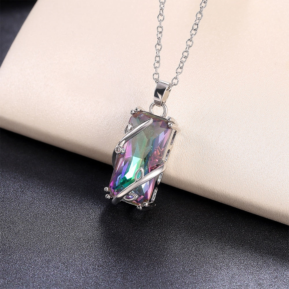 Multicolored Rectangular Stone Ring/Necklace Set