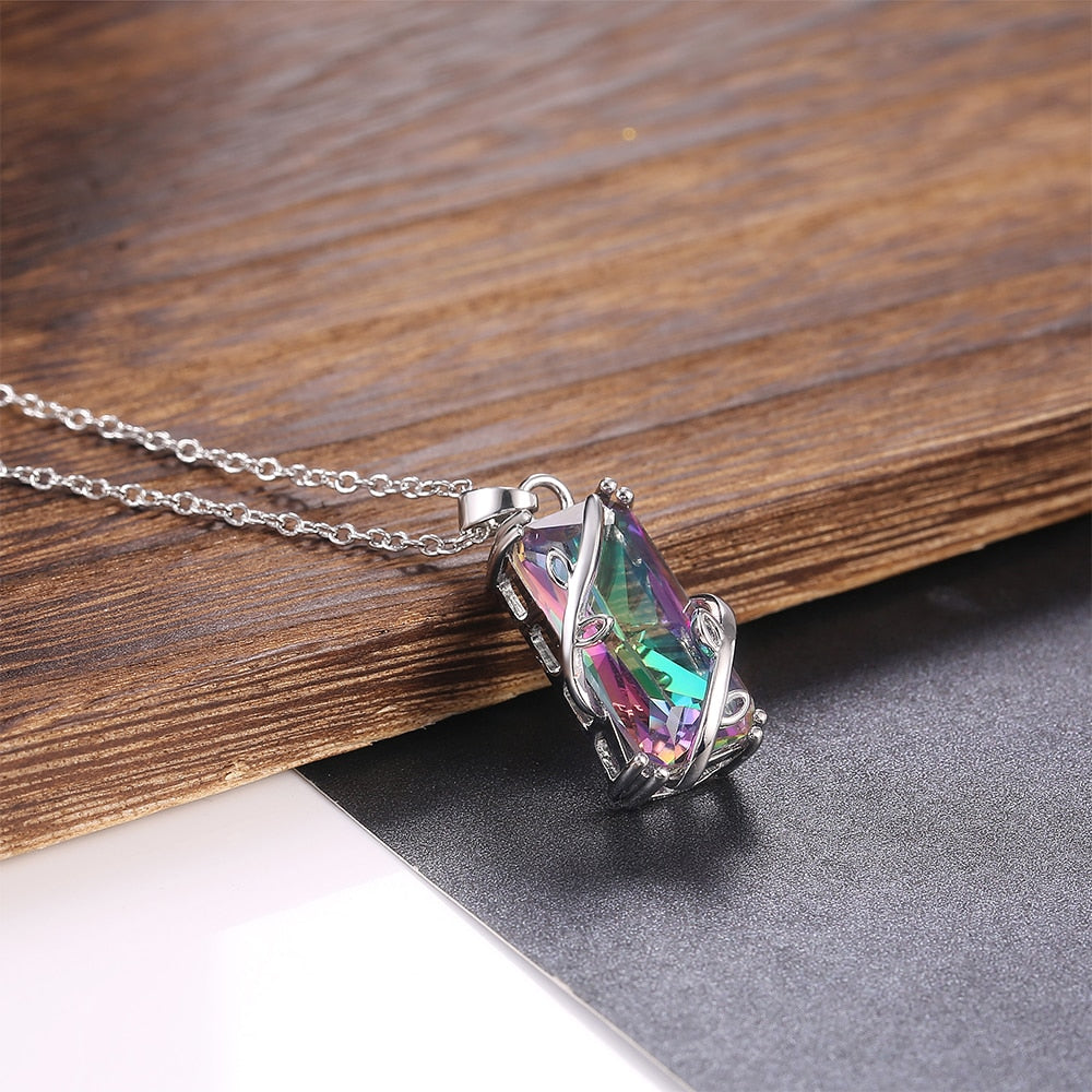 Multicolored Rectangular Stone Ring/Necklace Set