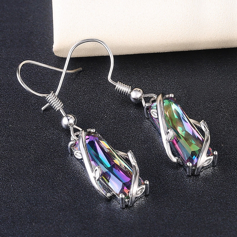 Multicolored Rectangular Stone Ring/Necklace Set