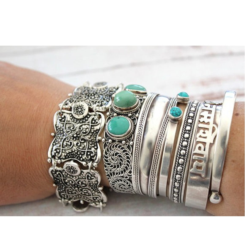 Bohemian Gypsy Summer Turquoise Vintage Cuff Bracelets For Women