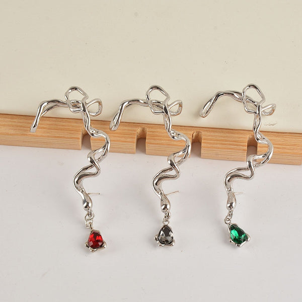 Pendientes vintage de metal con forma geométrica irregular de veneno, con forma de gota de agua y diamantes de imitación de colores