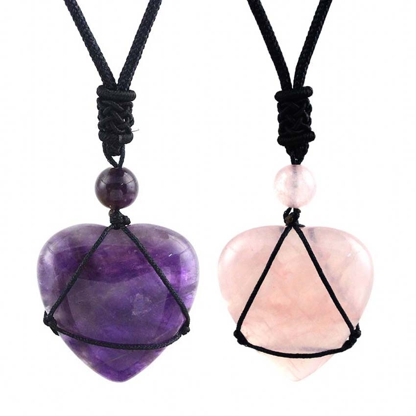 Crystal Quartz Reiki Rope Wrapped Stone Necklace