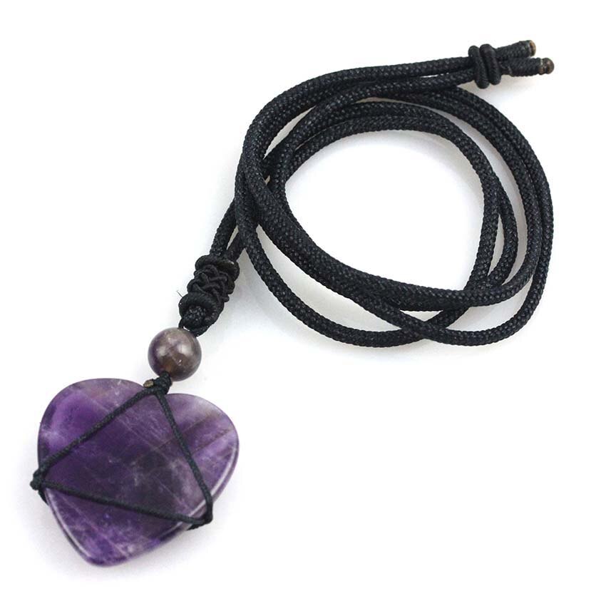 Crystal Quartz Reiki Rope Wrapped Stone Necklace