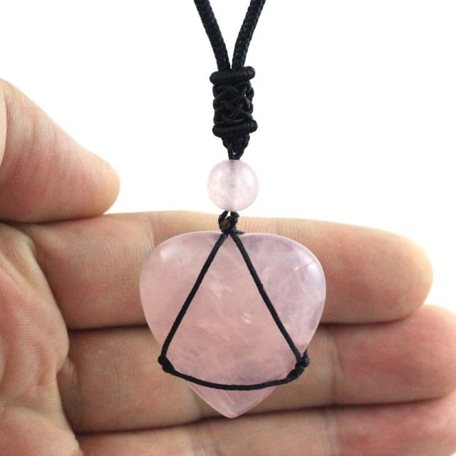 Crystal Quartz Reiki Rope Wrapped Stone Necklace