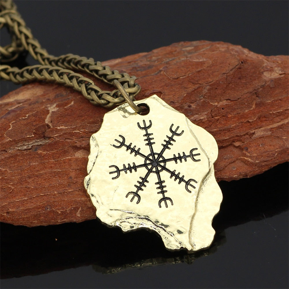 Viking Compass Necklaces  Men Norse Runes Amulet Pendant