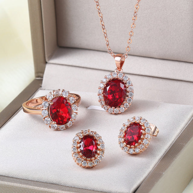 Rose Gold Color Created Green Austrian Crystal Jewelry Set