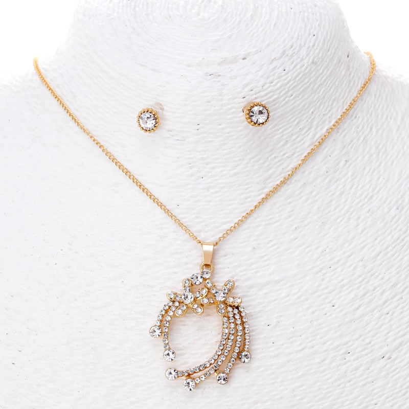 Elegant Gold Color Austrian Crystal Pendants Necklaces  Jewelry Sets