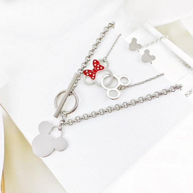 Cartoon Kawaii Mouse Pendant Necklace set