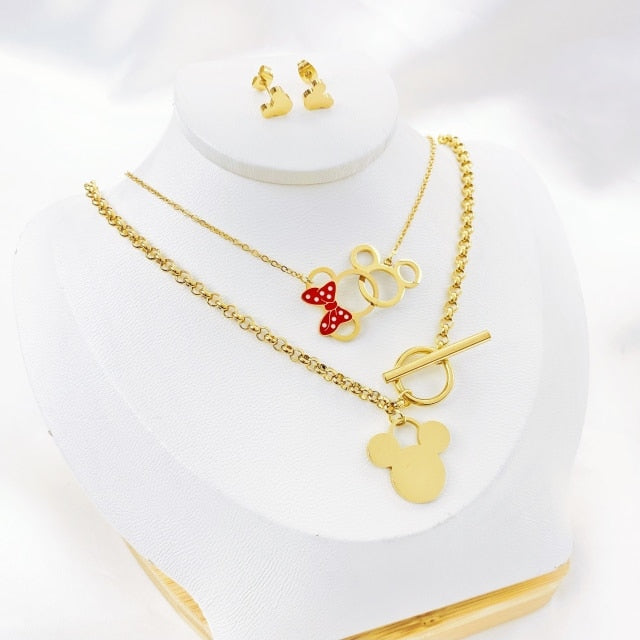 Cartoon Kawaii Mouse Pendant Necklace set
