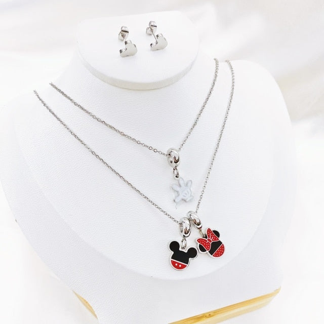 Cartoon Kawaii Mouse Pendant Necklace set