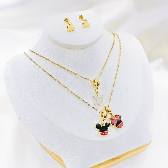 Cartoon Kawaii Mouse Pendant Necklace set