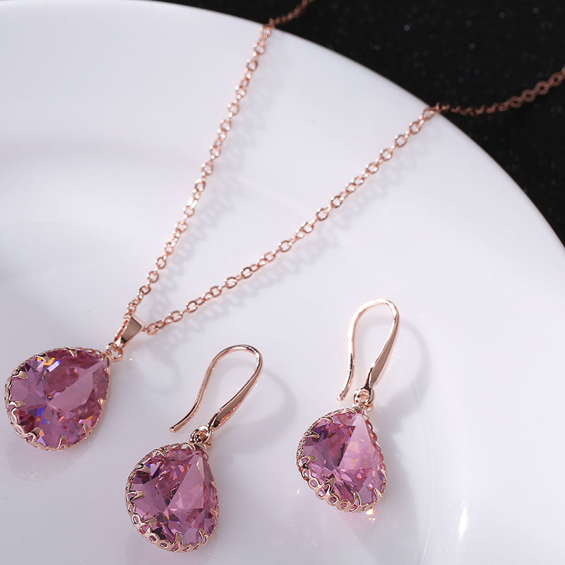 Elegant Waterdrop Accessory Cubic Zircon Crystal  Earrings Jewelry Set