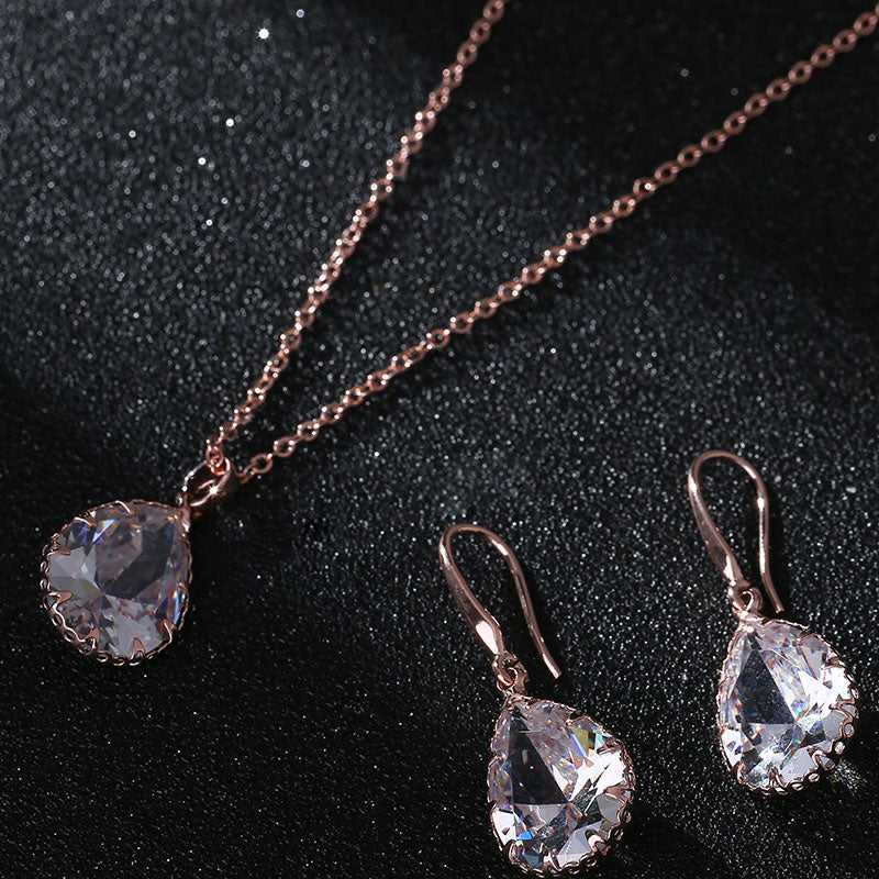 Elegant Waterdrop Accessory Cubic Zircon Crystal  Earrings Jewelry Set